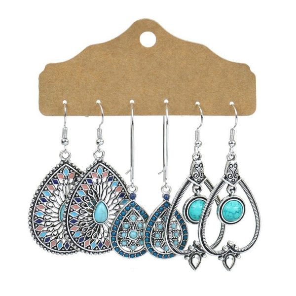 6-piece Set Tassel Bohemian Ethnic Style Hollow Stud Earrings