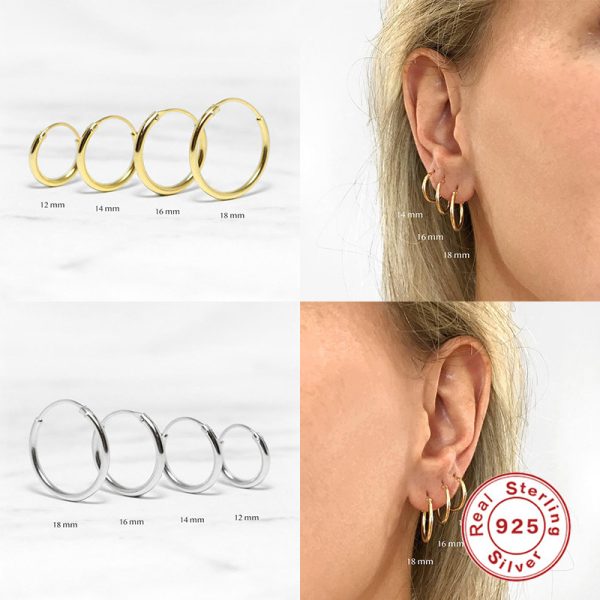 S925 Sterling Silver Classic Glossy Big Circle Ear Clip Minimalist Exaggerated Earrings