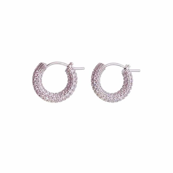 French Micro Set Zircon Hoop Earrings Vintage