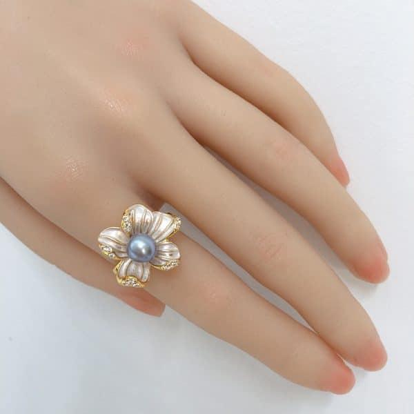 5A Bright Natural Freshwater Pearl Ring 18K Real Gold Plated Frosted Flower Ring