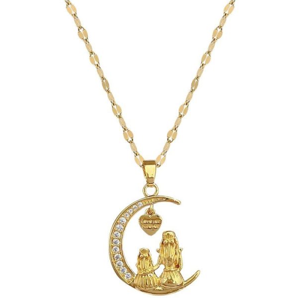 Looking At Moon Heart Light Luxury Temperament Gorgeous Full Diamond Necklace