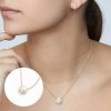 S925 Sterling Silver Round Rhinestone Pearl Pendant Clavicle Chain