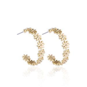 Korean Cute Daisy Statement Stud Earrings Gold Flower Circle Earrings For Women