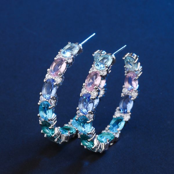 Shining Color Matching Circle Sexy Elegant Zircon Earrings