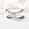 Simple Double C Cross Buckles Copper White Gold Plated Zircon Ring