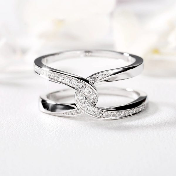 Simple Double C Cross Buckles Copper White Gold Plated Zircon Ring