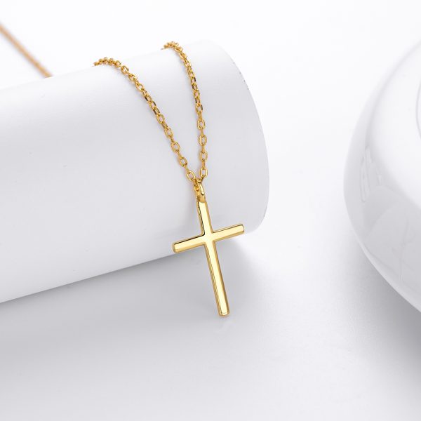 New S925 Sterling Silver Necklace Simple Glossy Cross Pendant Clavicle Chain Fashionable All Match Jewelry