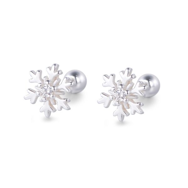 S999 Silver Earrings Ear Bone Pin Simple Snowflake Ear Bone Stud Diamond
