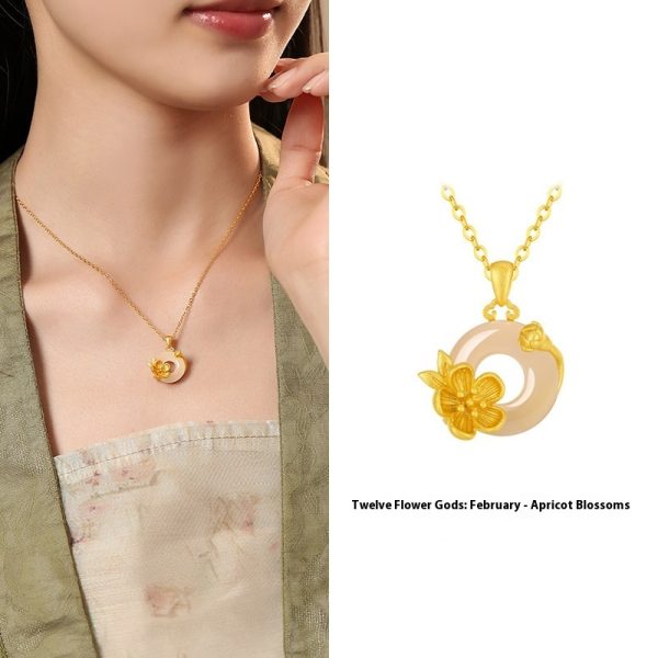 The 12 Floras White Chalcedony Safety Buckle Pendant Necklace