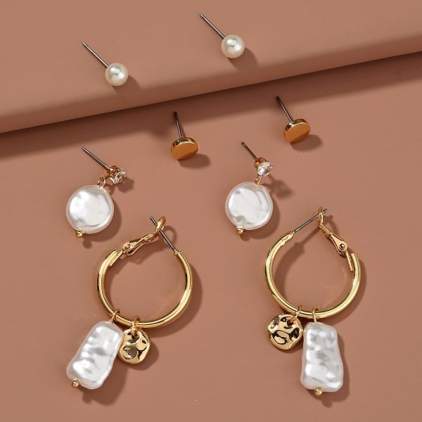 All-match Special-shaped Imitation Pearl Earrings Set