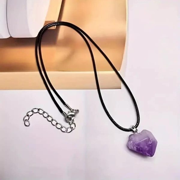 Natural Stone Amethyst Crystal Bud Irregular Rough Stone Necklace