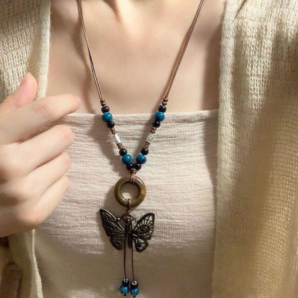 Retro Hong Kong  Ceramic Butterfly Pendant Necklace