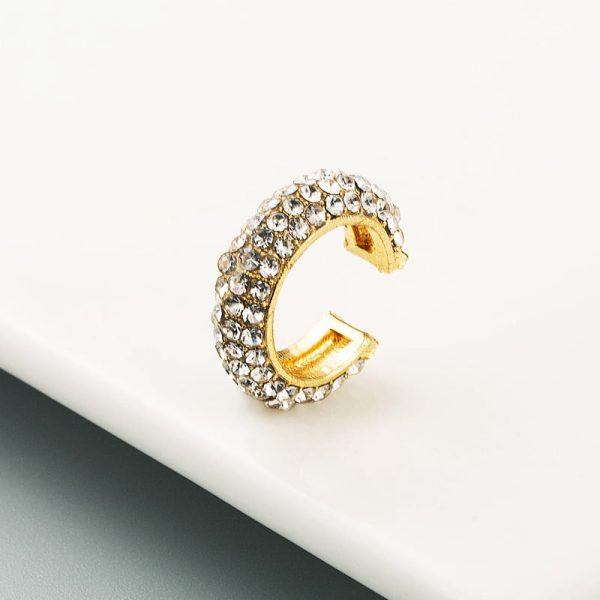 Fashion C Shape Earrings Alloy Set With Colorful Rhinestones