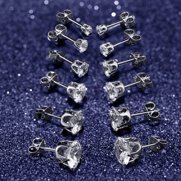Women's Fashion Simple Stainless Steel Zircon Earings Set