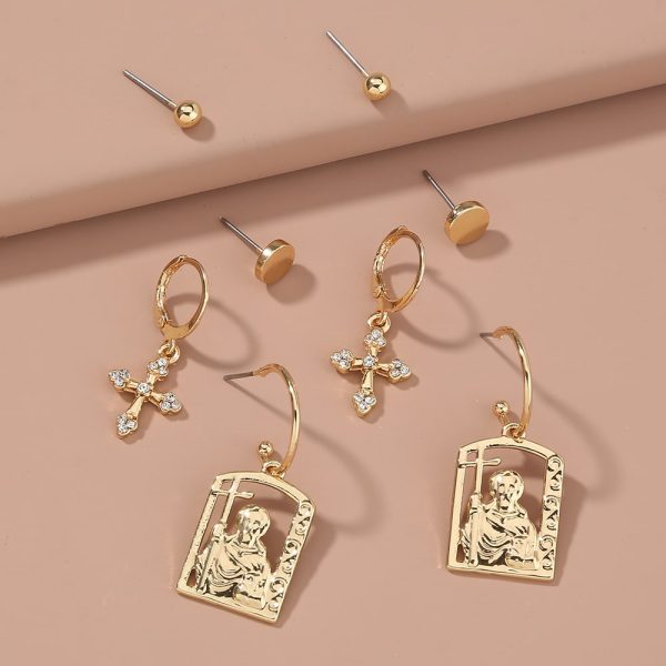 Hot selling hip-hop street accessories in Europe and America, diamond cross portrait tag earrings set earrings