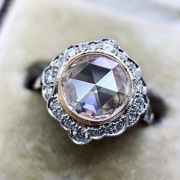 Rose Gold Two-tone Ring Alloy Inlaid Moissanite Women's Hand Jewelry