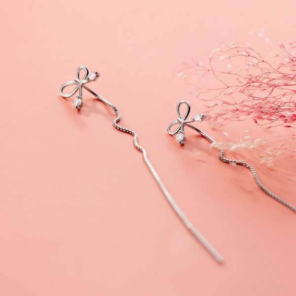 S925 Silver Bow Hanging Earrings Korean Style Lady Temperament