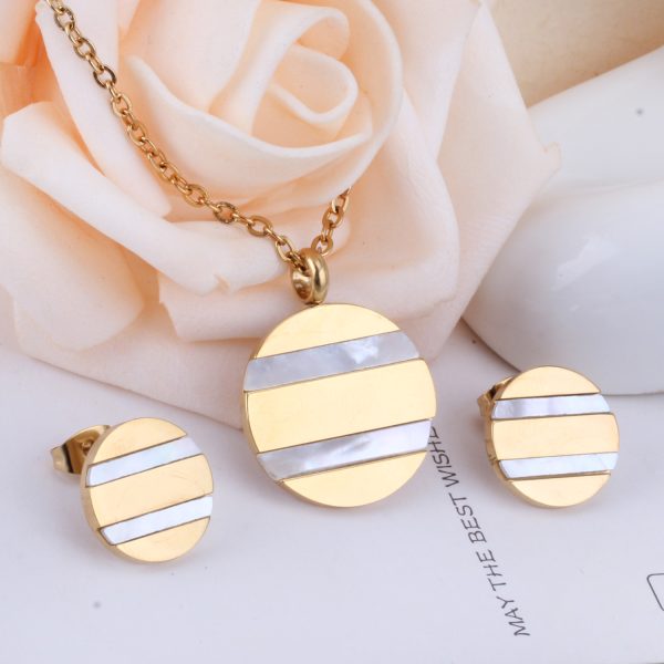 Necklace Earrings Set Ladies Stainless Steel Set