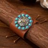 Vintage Western Denim Blue Turquoise Animal Leather Bracelet
