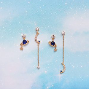 Star And Moon Chain Stud Earrings Set