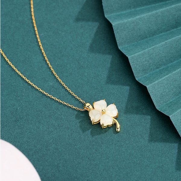 Lucky Four-leaf Clover Necklace Female S925 Sterling Silver Hetian Jade