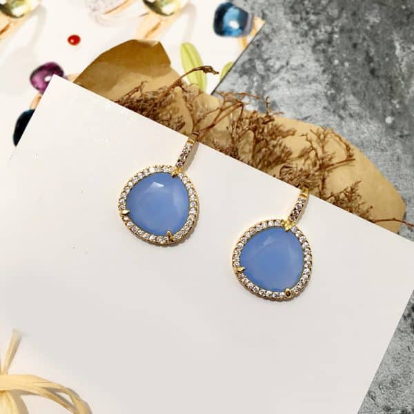 Color Stone Crystal Triangle Eight Color Stone Earrings Copper Micro Inlay