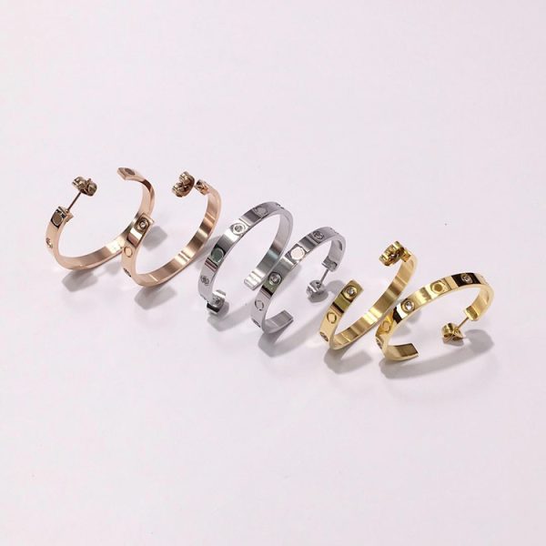 Exquisite Screw C Shape Large Circle Titanium Steel Stud Earrings