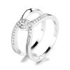Simple Double C Cross Buckles Copper White Gold Plated Zircon Ring