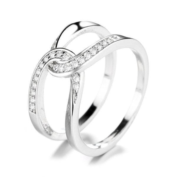 Simple Double C Cross Buckles Copper White Gold Plated Zircon Ring