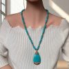 Drop-shaped Turquoise Pendant Necklace Fashionable Personalized All-match Design Sweater Chain