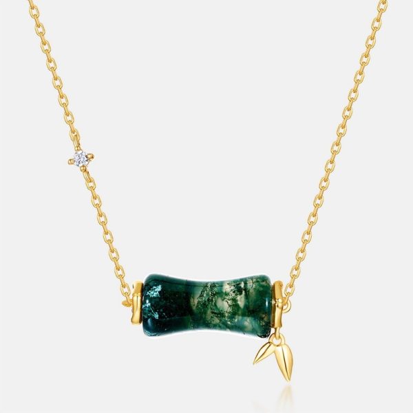 Natural Green Moss Stone Bamboo Necklace