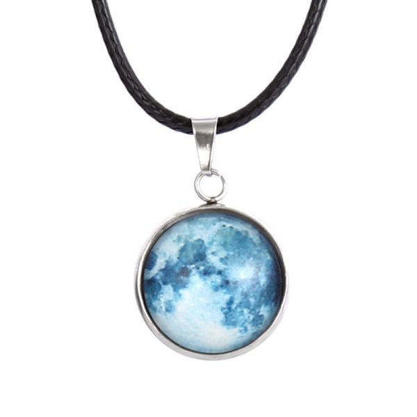 Time Stone Christmas Moon Night Sky Luminous Alloy Pendant Necklace