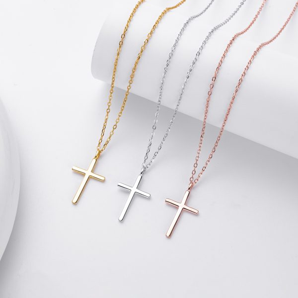 New S925 Sterling Silver Necklace Simple Glossy Cross Pendant Clavicle Chain Fashionable All Match Jewelry
