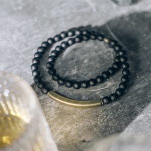 Simple Frosted Cut Black Agate Bracelet For Women