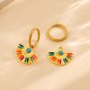 Oil Dripping Color Fan-shaped Circle Stitching Female Fashion Personality Retro Dual-wear Earrings