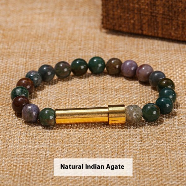 Natural Stone Titanium Steel Gold Round Tube Bracelet