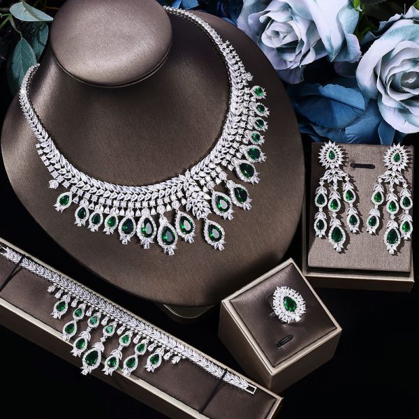 Bridal Set 3A Zircon Necklace Earring Ring Four-piece Set