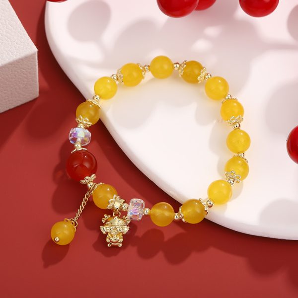 Chinese Style Beads String Bracelet Lucky Dragon Year Lucky Coin Agate Bracelet