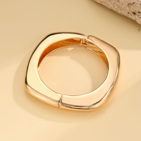 Beautiful Square Glossy Metal Texture Open-end Bangle Bracelet
