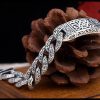 925 Silver Hollow Carved Men's Bracelet