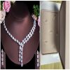 Two Tone Patchwork Teardrop Zircon Jewelry Necklace Earring Set Chain