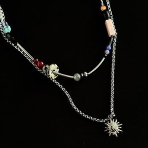 New Chinese Style Summer Lazy Colorful Natural Stone Titanium Steel Necklace