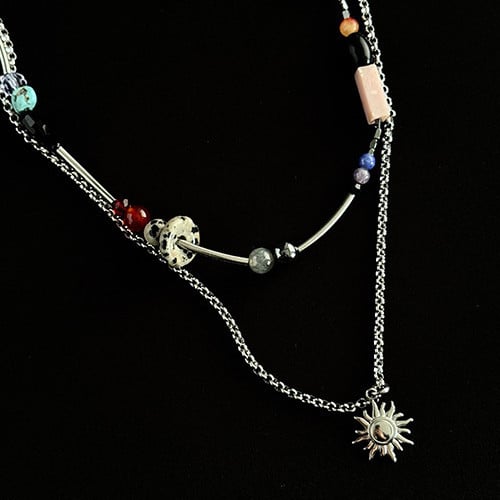 New Chinese Style Summer Lazy Colorful Natural Stone Titanium Steel Necklace