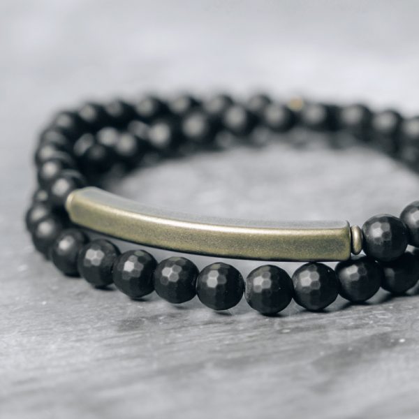 Simple Frosted Cut Black Agate Bracelet For Women