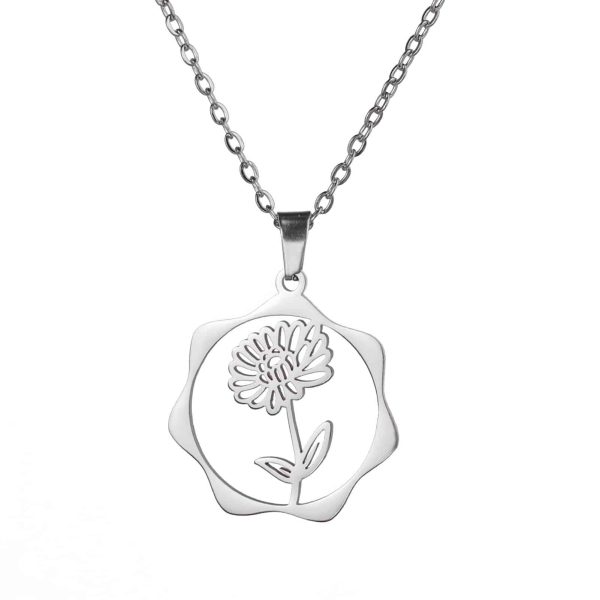 Stainless Steel Gold Snow Hualien Universe Flower-de-Luce December Flower Pendant Necklace