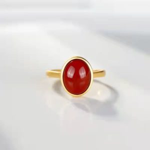 Ancient Law Gold Ring Gilding Gold Ring Red Agate