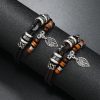 Woven Leaf Pendant Men's Leather Bracelet Simple