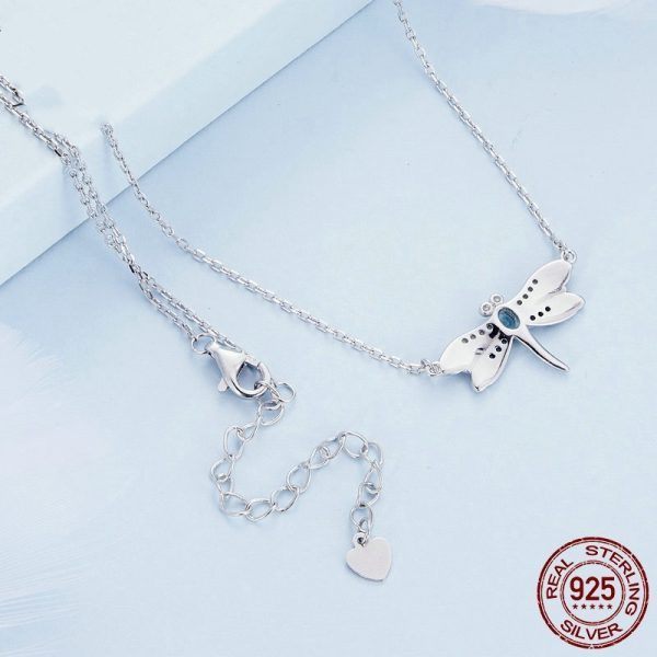 New S925 Sterling Silver Colorful Exquisite Dragonfly Necklace