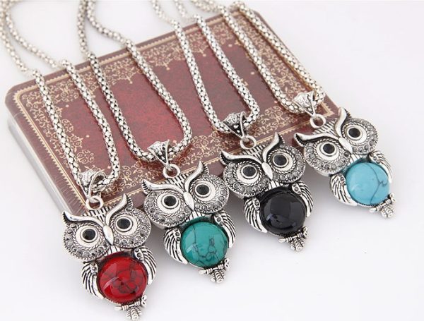 Turquoise Jewelry Set Vintage Imitation Thai Silver Owl Three-piece Set Chain