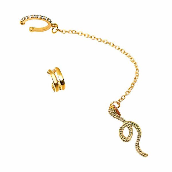 Cold Wind No Hole Earring Set Retro Zircon Snake-shaped Chain Ear Clip